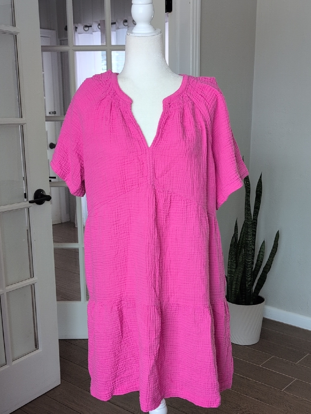 GAP Pink Gauze Split-Neck Tunic Cotton Dress Large
